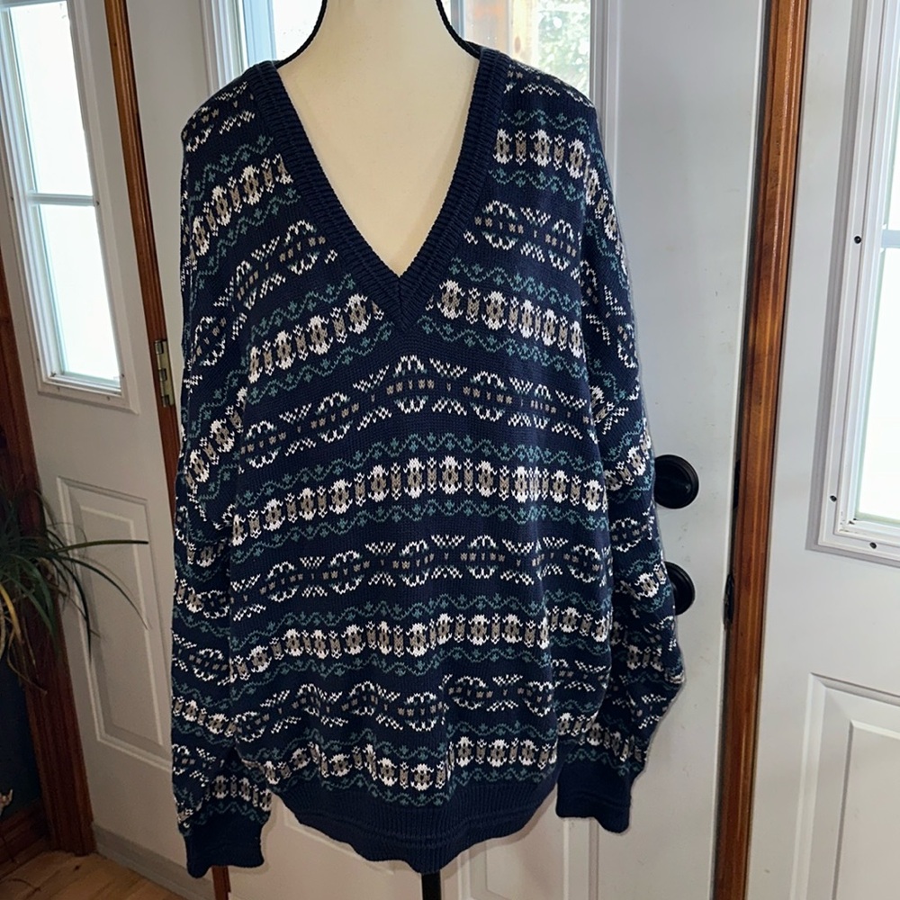 Vintage Jantzen V Neck Knit Fair Isle Sweater